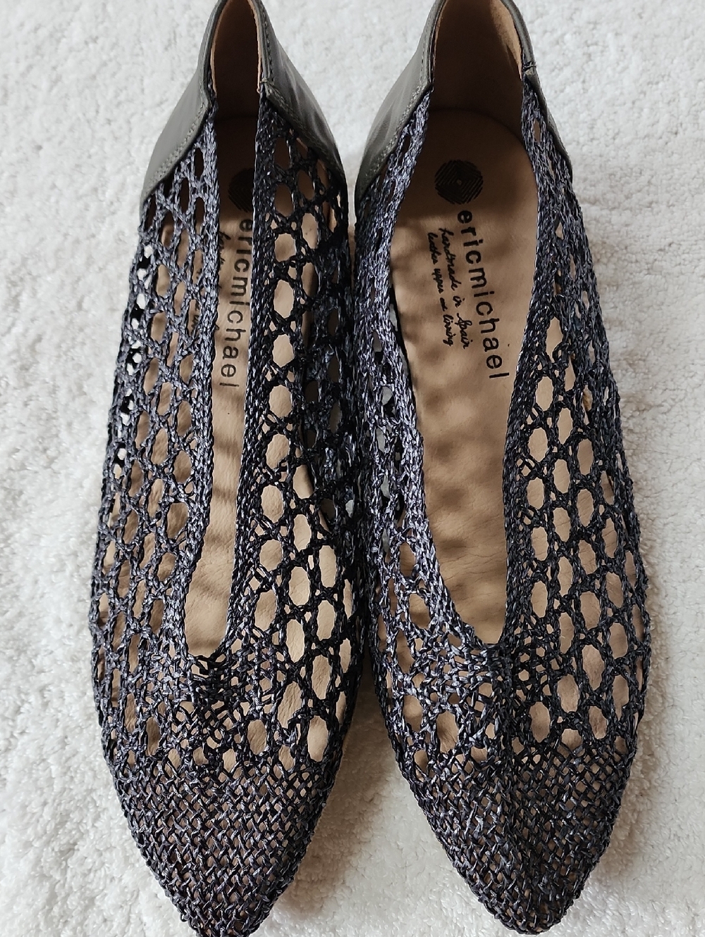 Eric Michael Women's Navy Woven Pointed-Toe Flats Size 10 Preowned